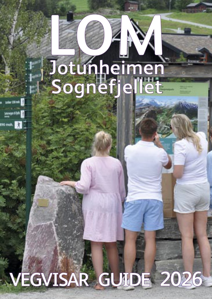 Framsida på Lomsguiden 2026 – vegvisar for Lom, Jotunheimen og Sognefjellet
