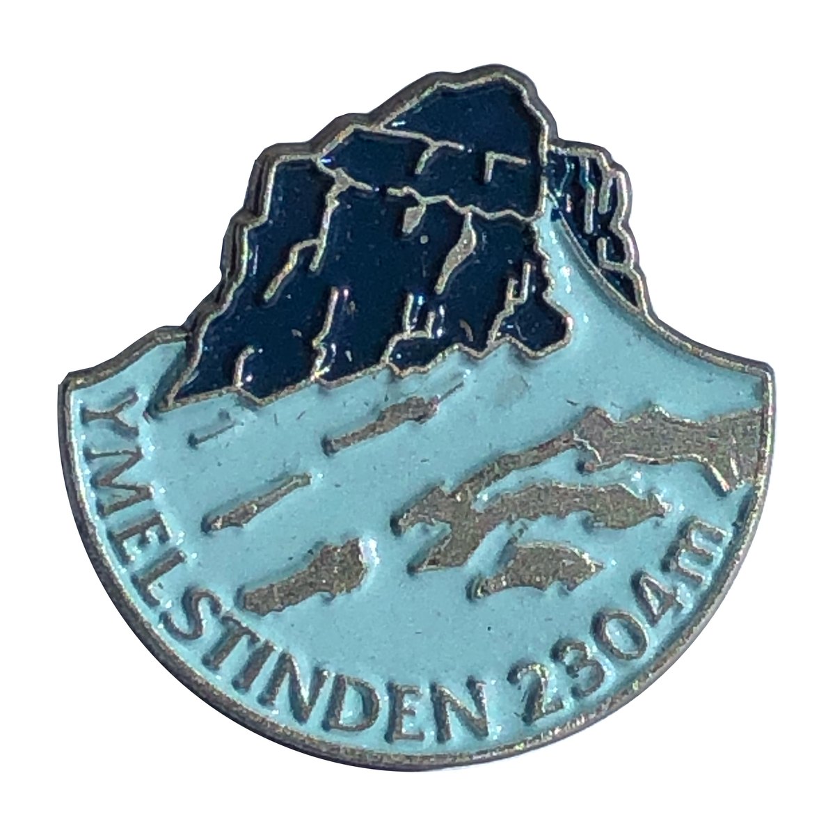 Fjellpins av Ymelstinden, 2304 meter, i emaljert metall